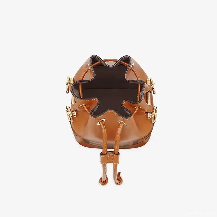 Cheap HOT Mini Tresor Bucket Calf In Brown Leather ROMA Mon Bag Fendi Logo 0506
